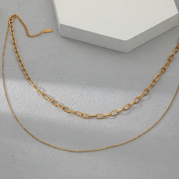 ◾️18K Gold Plated PaperClip Double Layer Chain - Picture 4 of 5